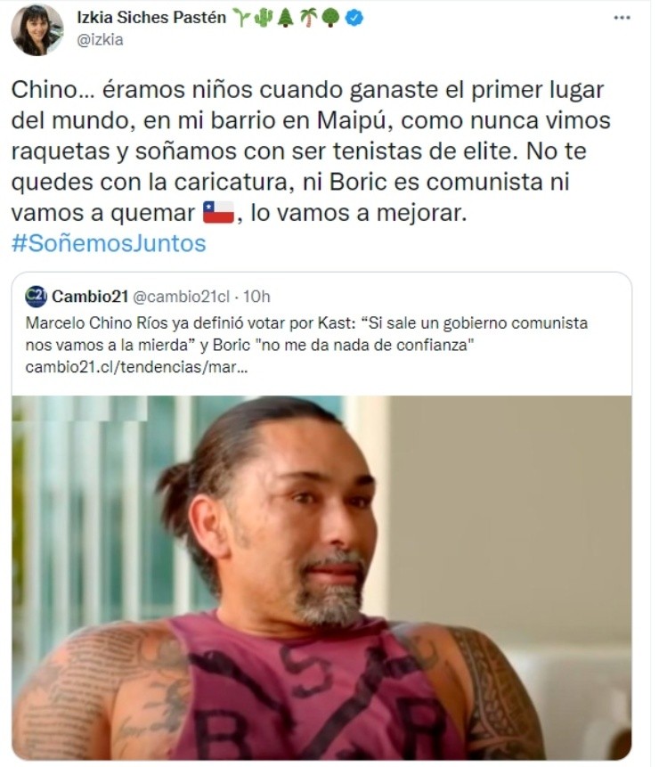 Izkia Siches le envió un claro mensaje a Marcelo Ríos en medio de la carrera presidencial