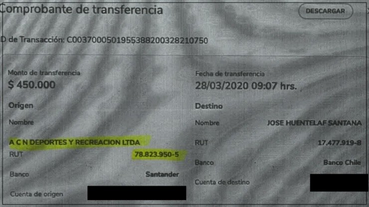 El depósito que no corresponde a Deportes Melipilla, si no que a ACN Deportes y Recreación