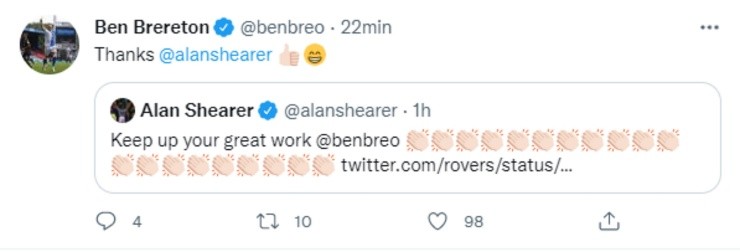 Alan Shearer elogió a Ben Brereton en conexión estelar con uno de los máximos ídolos de la historia del fútbol inglés