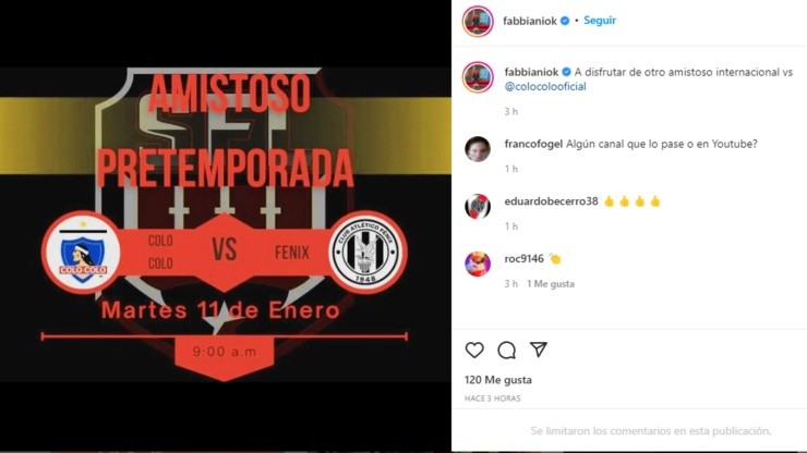 El Ogro Fabbiani promociona el amistoso en su cuenta de Instagram
