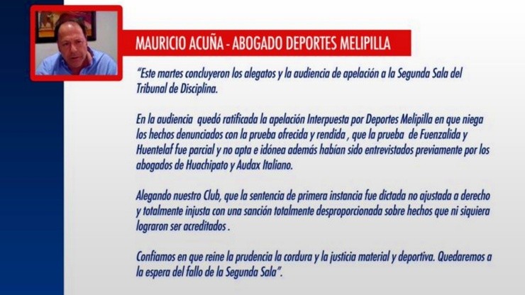 Melipilla se defendió tajantemente de los hechos revelados por Huachipato y Audax Italiano