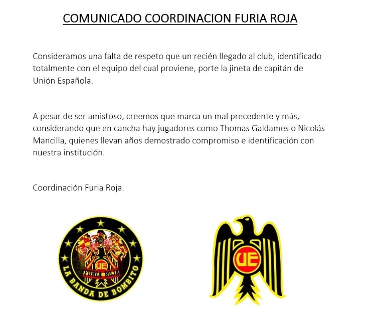 La barra de Unión Española está indignada con la decisión de la capitanía