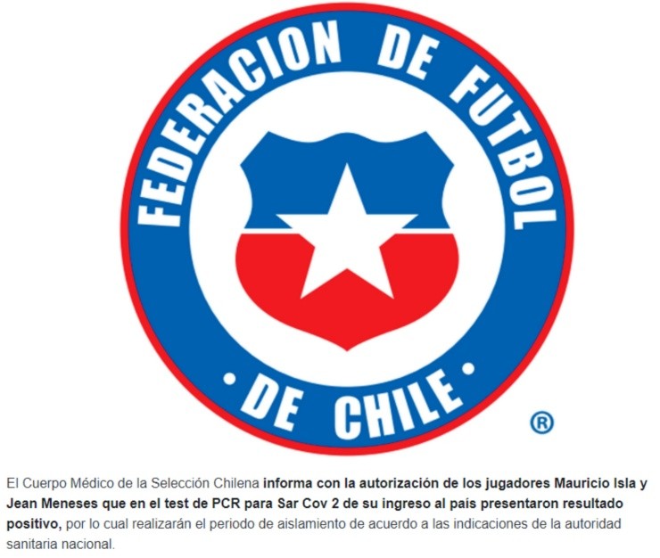 El comunicado de la selección chilena clarifica los motivos de las bajas de Mauricio Isla y Jean Meneses