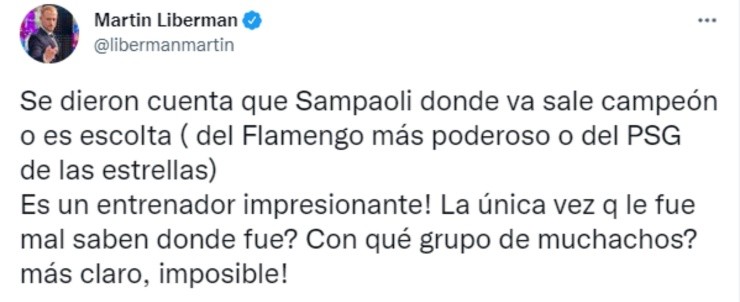 Martín Liberman aprovechó de escribir una nueva dedicatoria para Jorge Sampaoli