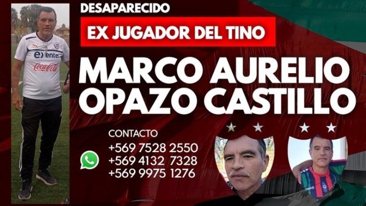 Cualquier información sobre el paradero de Marco Opazo Castillo, comunicarse con los teléfonos indicados