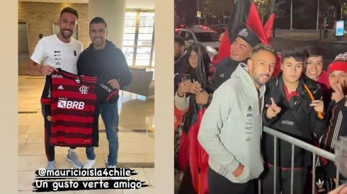 El Huaso recibió a Fierro en el hotel y anoche se sacó fotos con la hinchada chilena del Flamengo
