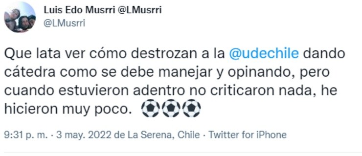 Lucho Musrri pegó un huascazo en Twitter desde La Serena