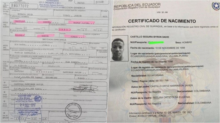 Los certificados de nacimiento de Byron Castillo, emitidos en Colombia y en Ecuador, tienen en tela de juicio la legalidad de su elegibilidad en el proceso del Mundial de Qatar 2022