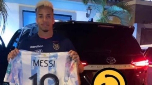 Byron Castillo con la camiseta de Lionel Messi