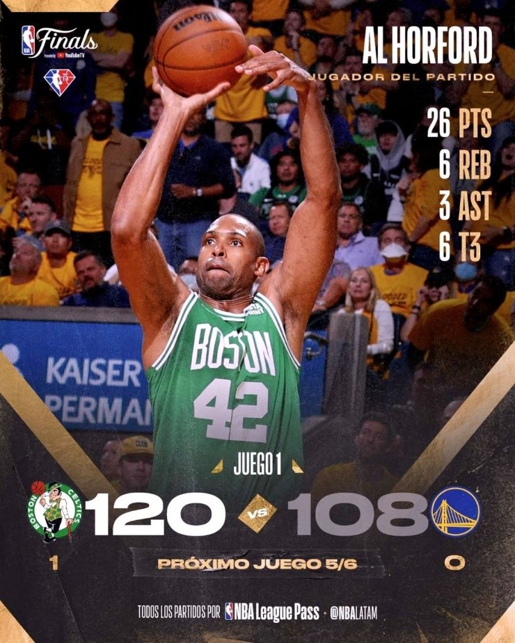 Los Celtics se quedaron con el primer triunfo de las Finales de la NBA. (Foto: NBA Latam)