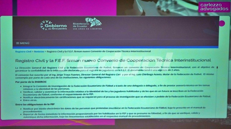 La federación ecuatoriana y el Registro Civil firman convenio para investigar inscripciones fraudulentas