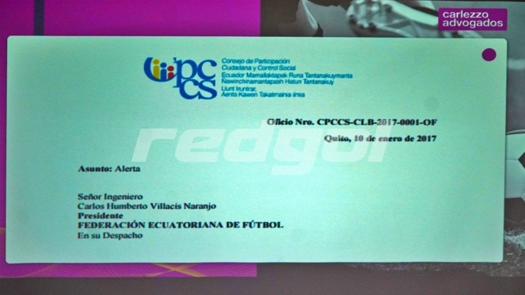 El Consejo de Participación Ciudadana y Control Social le envía una carta al ex presidente de la FEF, Carlos Villacís