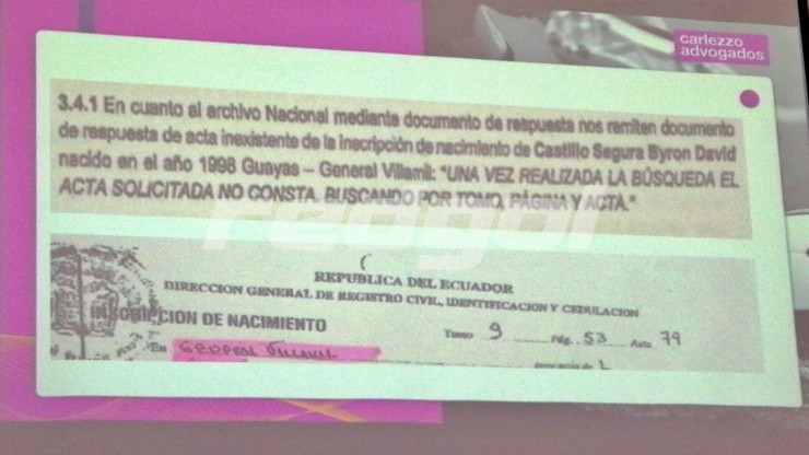 Luego, el Registro Civil aclara que el acta de nacimiento de Castillo se encuentra inexistente en el Archivo Nacional: &quot;No consta, buscando por tomo, página y acta&quot;
