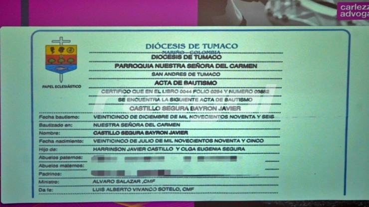 El jugador recibió el sacramento en 1996, un año después de su nacimiento en Tumaco