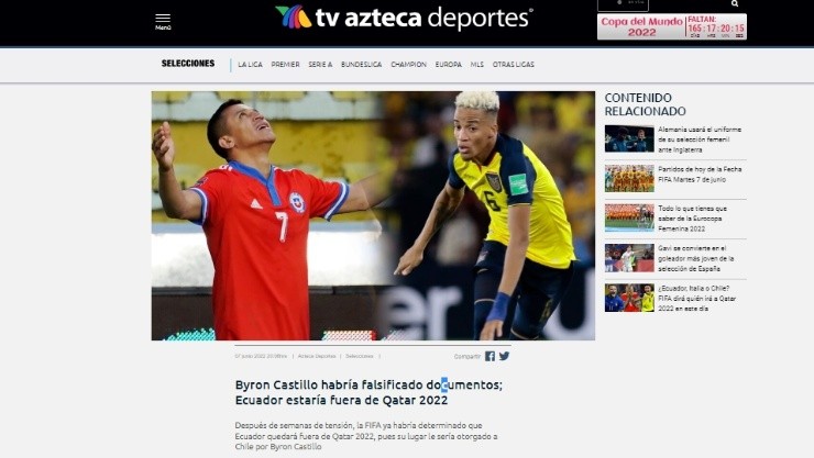 La información de TV Azteca amplifica la expectativa de un fallo favorable para Chile en el controvertido Caso Byron Castillo
