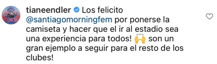 Las felicitaciones de Tiane Endler para Santiago Morning. Foto: Reproducción Instagram.