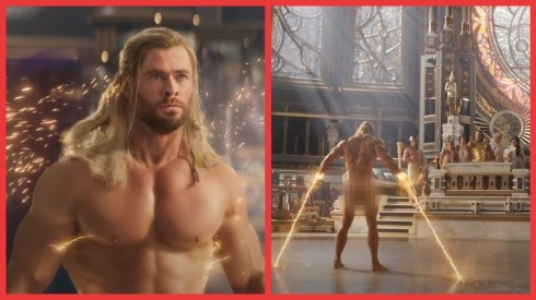 Chris Hemsworth completamente expuesto como el Dios del Trueno en Thor: Love & Thunder.