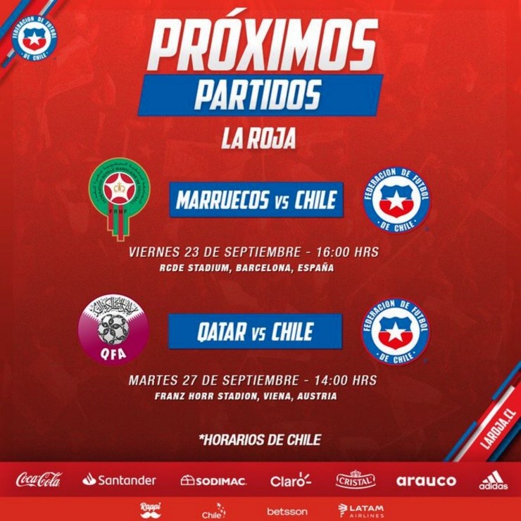 La programación de los amistosos de la selección chilena en septiembre
