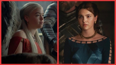 Milly Alcock y Emily Carey interpretando a la Princesa Rhaenyra Targaryen y la Reina Alicent Hightower, respectivamente, en House of the Dragon.