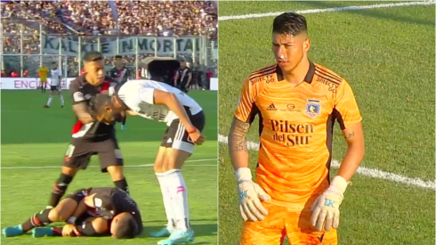 Diego Coelho le dio un golpe que le provocó una hemorragia nasal a Brayan Cortés en el duelo entre Colo Colo y Curicó Unido. (Capturas TNT Sports).