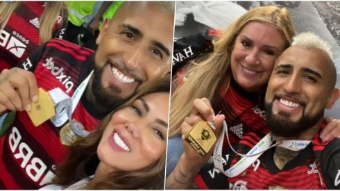 Vidal, su medalla de Copa de Brasil y el festejo con su mamá y su pareja.