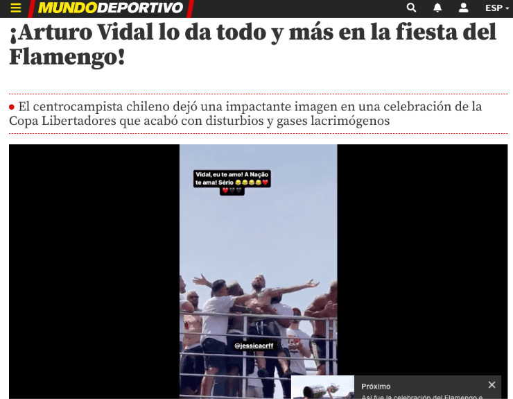 Prensa internacional reacciona al festejo de Arturo Vidal