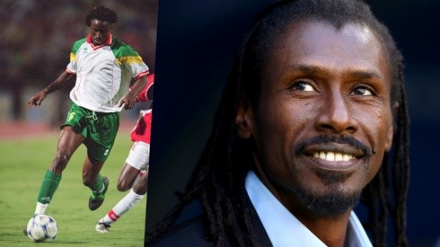 Aliou Cissé en versión jugador en 2002 y veinte años después en Qatar 2022