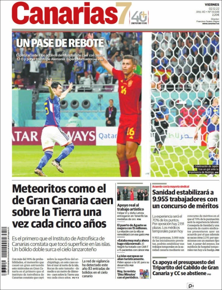 La portada de Canarias7 por la clasificación