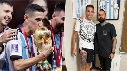 Di María se tatuó en su muslo derecho la Copa del Mundo.