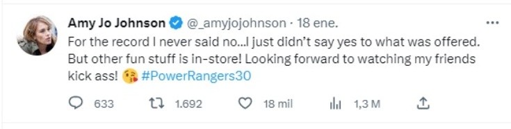 Amy Jo Johnson en Twitter