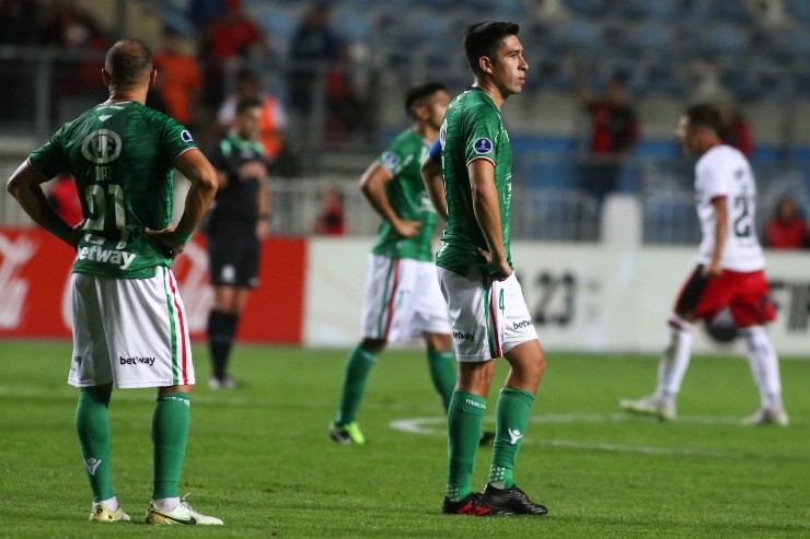 Marcelo Díaz y Osvaldo Bosso quedaron así tras la derrota de Audax Italiano ante Newell’s. (Jorge Loyola/Photosport).