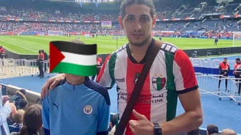 Zinedine Moussi, el hincha que fue expulsado del estadio del PSG por usar la camiseta de Palestino.