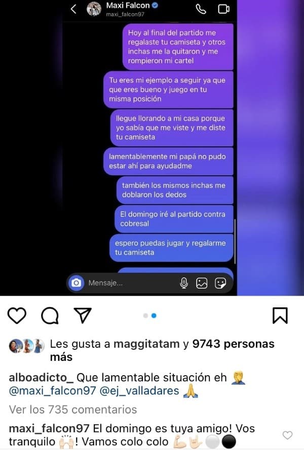 El mensaje de Falcón prometiendo su camiseta