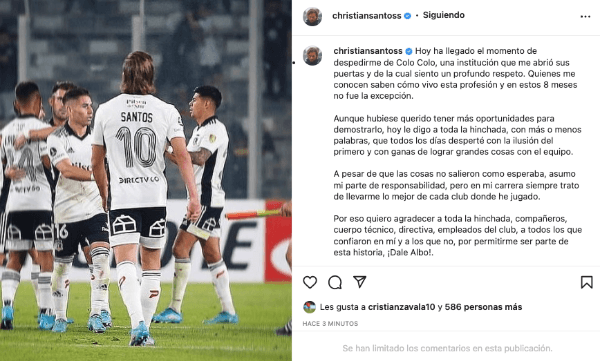 Christian Santos dice adiós a Colo Colo