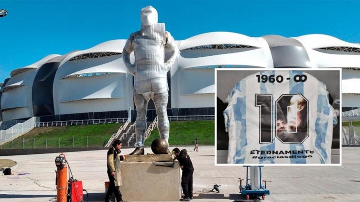La estatua de Maradona afuera del Estadio Único de Santiago del Estero