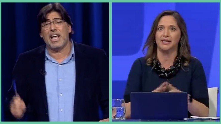 Daniel Jadue y Mónica Pérez en medio del Debate Presidencial Primarias 2021.