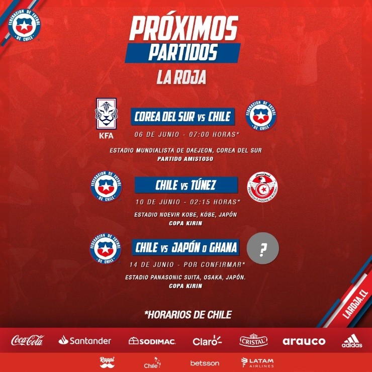 El calendario de amistosos de la selección chilena para junio