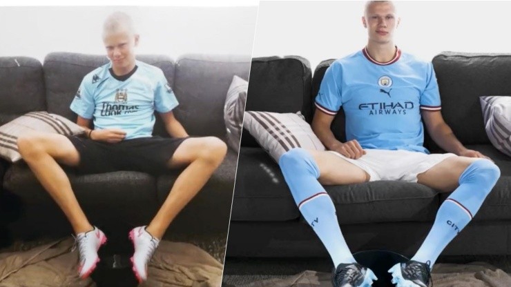 Erling Haaland imitó su foto de niño con la camiseta del Manchester City