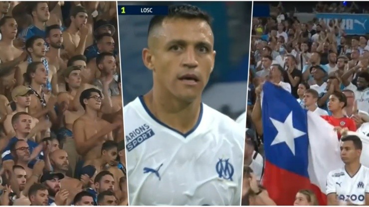 Hinchas del Marsella ovacionan a Alexis Sánchez tras el nuevo gol del chileno en Francia.