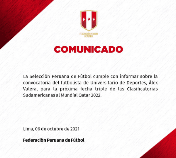 El comunicado de la selección peruana