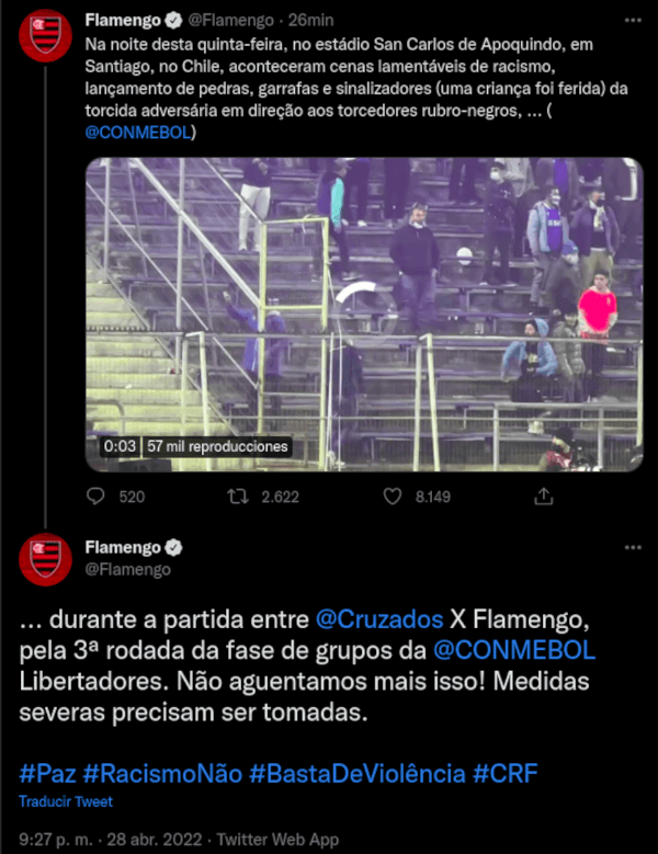 Flamengo reaccionó indignado a la situación vivida en Chile.