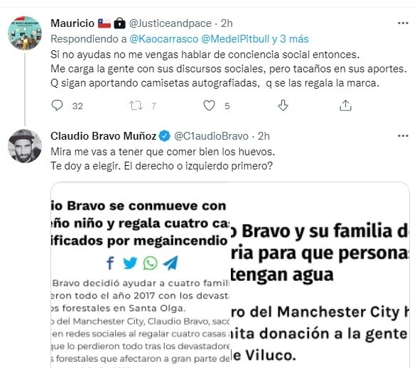 La respuesta de Claudio Bravo en Twitter.