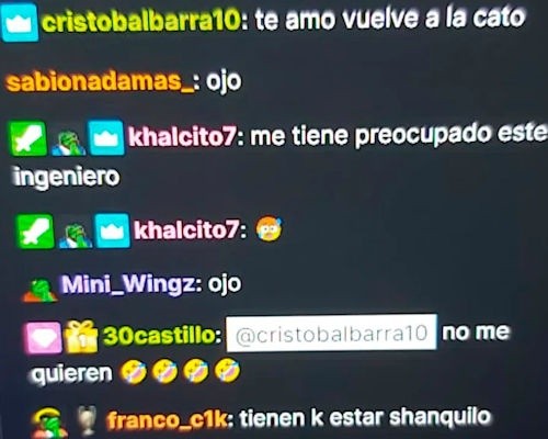 El mensaje de Nicolás Castillo (30castillo) en Twitch.