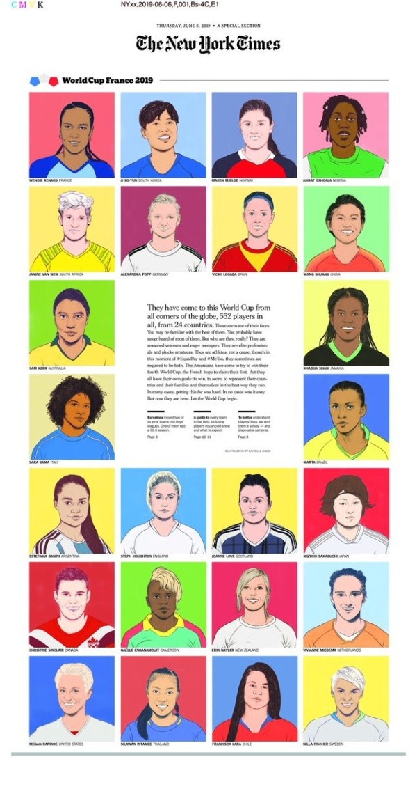 Portada de la edición especial del New York Times, dedicada al Mundial Femenino de Francia Portada de la edición especial del New York Times, dedicada al Mundial Femenino de Francia