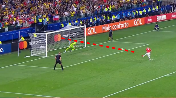 Arturo Vidal (1-1): Fuerte a la izquierda del arquero por el centro del arco