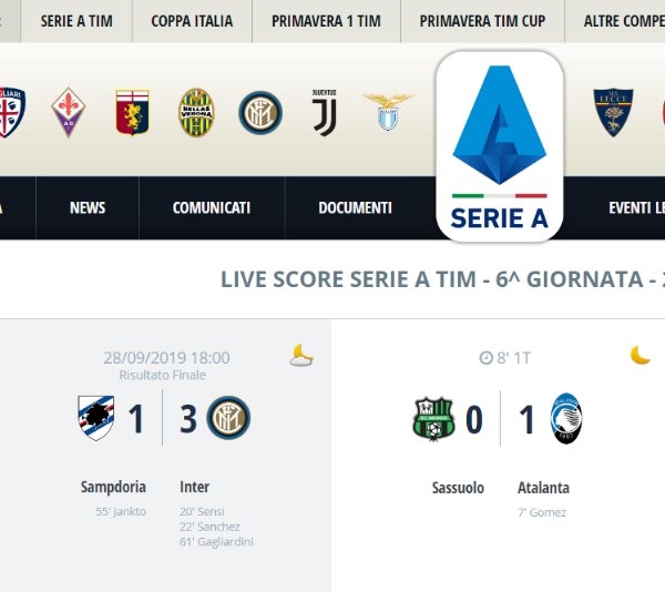 La información oficial del sitio de la Serie A.