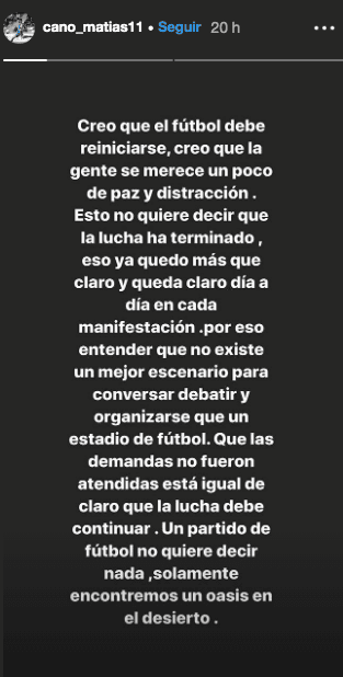 Storie de Matías Cano en Instagram