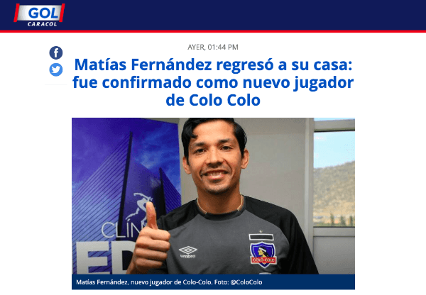 Gol Caracol dedicó palabras al chileno