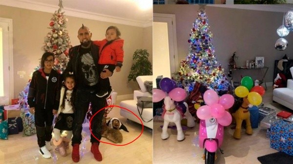 A la izquierda y en el círculo rojo, el Tió del Vidal. A la derecha la foto de este año.