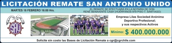 El anuncio del remate de San Antonio Unido en El Mercurio